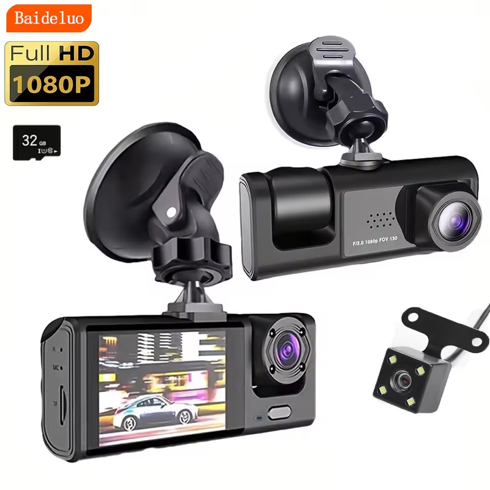 Dash Cam W/ IR Night Vision Loop Recording & 2" IPS Screen 1080P 3 Camera , DVR recorder, video recorder, Vehicle DVR