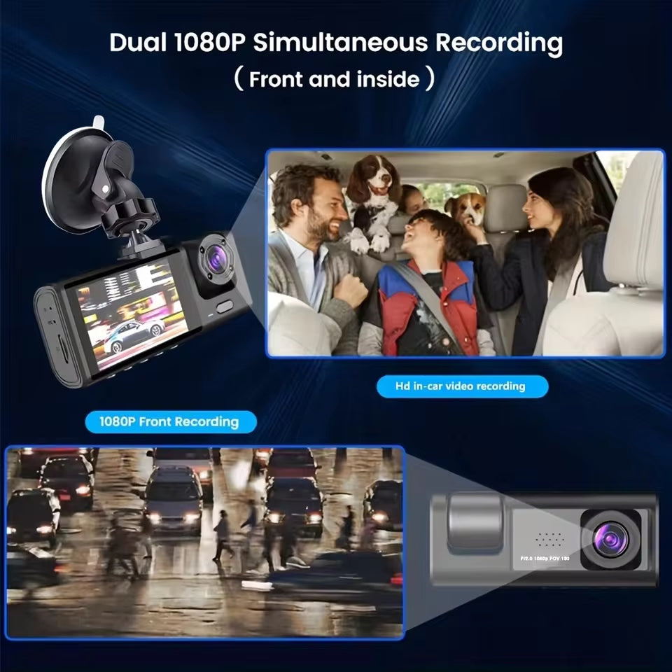 Dash Cam W/ IR Night Vision Loop Recording & 2" IPS Screen 1080P 3 Camera , DVR recorder, video recorder, Vehicle DVR