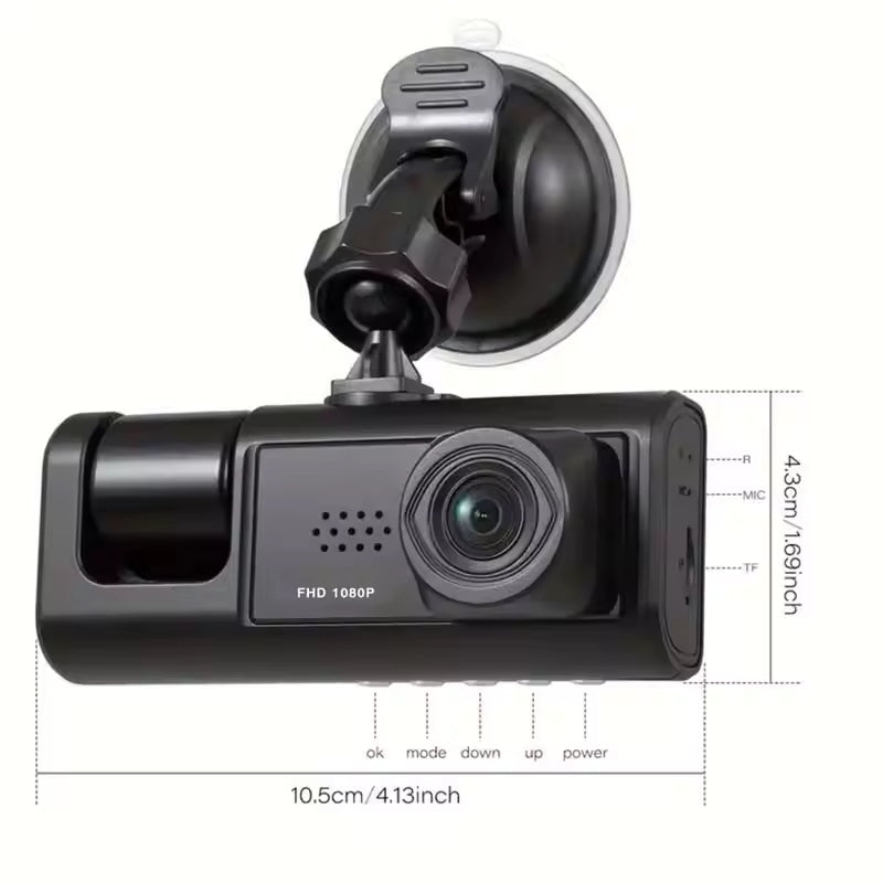 Dash Cam W/ IR Night Vision Loop Recording & 2" IPS Screen 1080P 3 Camera , DVR recorder, video recorder, Vehicle DVR